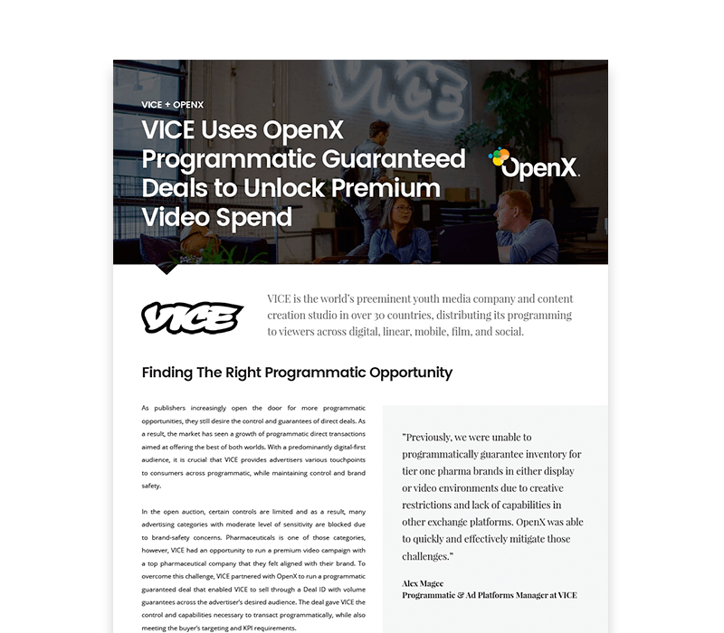 VICE Leverages OpenX Programmatic Guaranteed Deals to Unlock Premium Video Spend OX CaseStudies Thumbs VICE - VICE Leverages OpenX Programmatic Guaranteed Deals to Unlock Premium Video Spend
